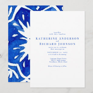 Invitation Carrelage Méditerranéen Mariage Bleu Cobalt & Blan