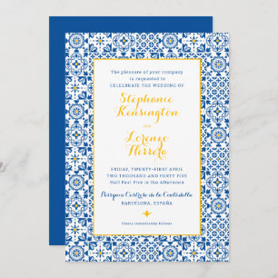 Invitation Carrelage méditerranéen Mariage bleu jaune
