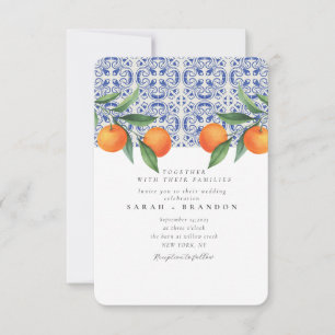 Invitation Carrelage méditerranéen mariage bleu orange aquare