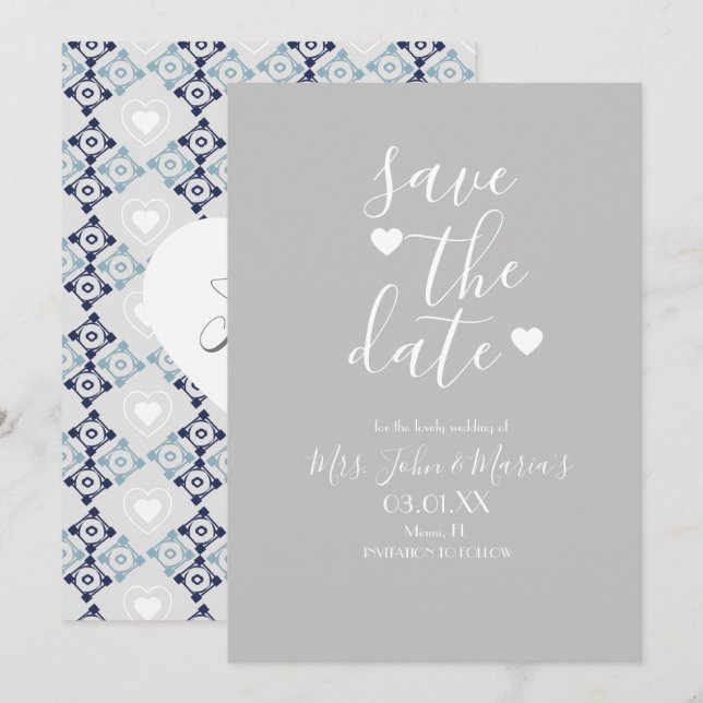 Invitation Carrelage méditerranéen moderne avec coeur Économi (Devant / Derrière)