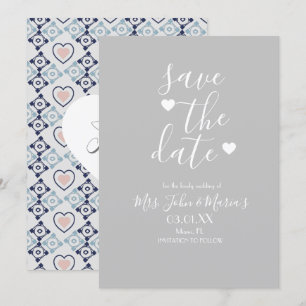 Invitation Carrelage méditerranéen moderne avec cœur Save the