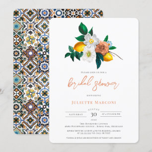 Invitation Carrelage méditerranéen Vintage Floral & Citrons D