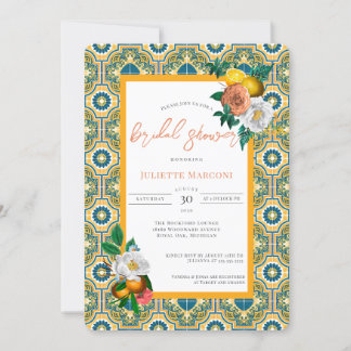 Invitation Carrelage méditerranéen Vintage Floral & Citrons D