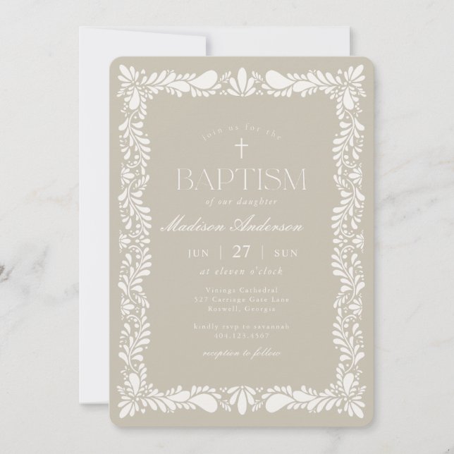 Invitation Carrelage Talavera beige Fête espagnole Baptême (Devant)