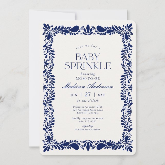 Invitation Carrelage Talavera bleu espagnol Fiesta Baby Sprin (Devant)