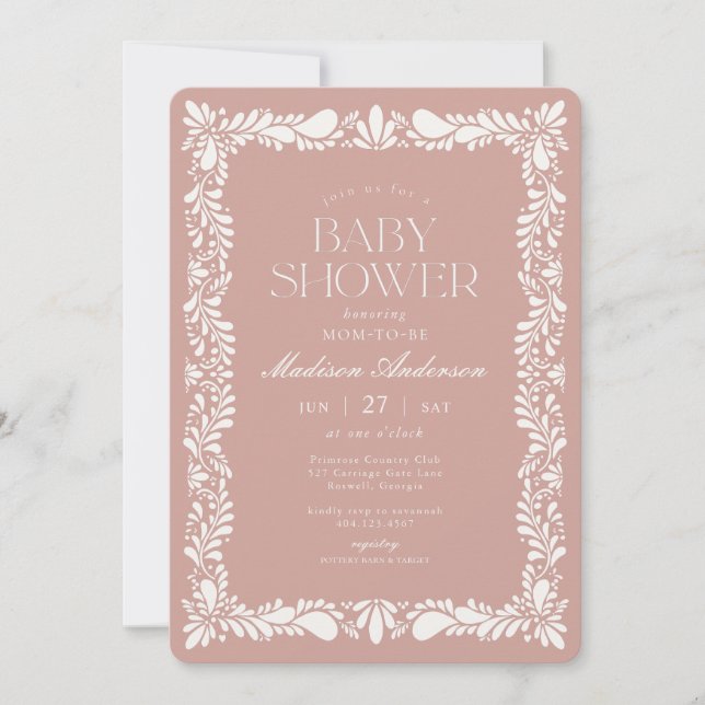 Invitation Carrelage Talavera rose Baby shower Fiesta espagno (Devant)