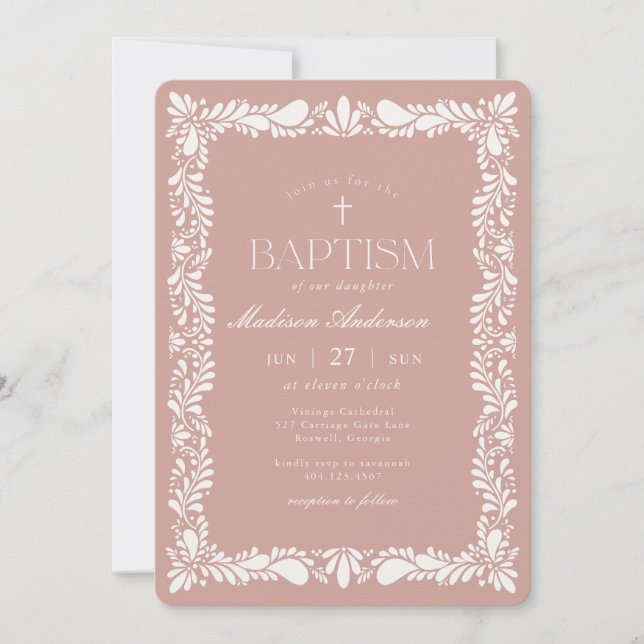 Invitation Carrelage Talavera Rose Fiesta Espagnole Baptême (Devant)