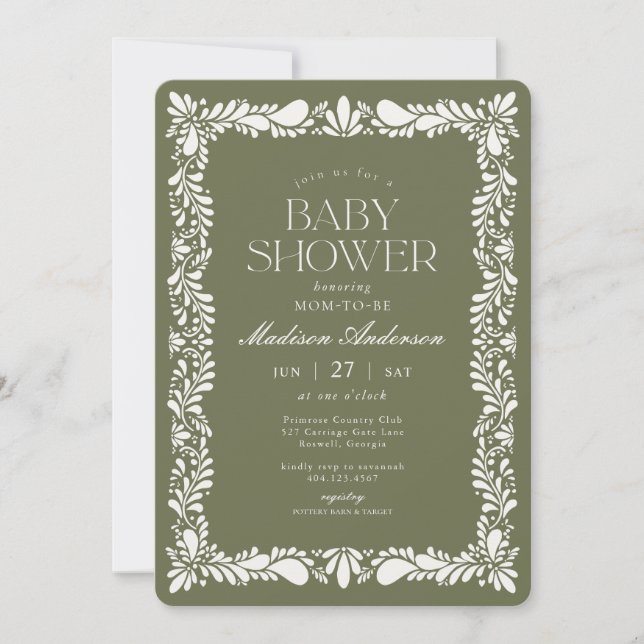 Invitation Carrelage Talavera Vert Baby shower Fiesta espagno (Devant)