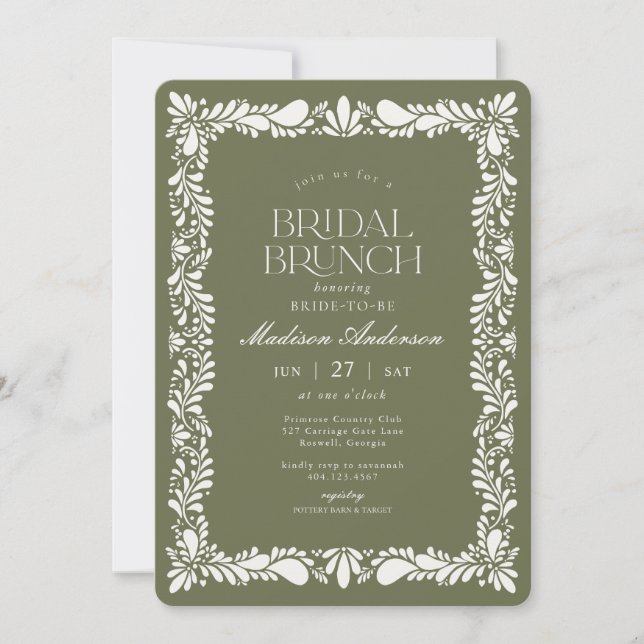 Invitation Carrelage Talavera Vert Espagne Fiesta Bridal Brun (Devant)