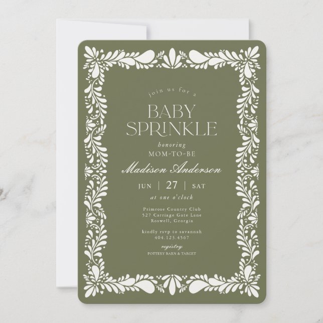 Invitation Carrelage Talavera Vert Espagnol Fiesta Bébé Parse (Devant)