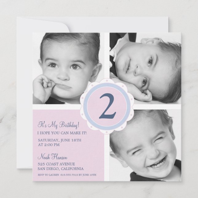 Invitation Carrés photos d'anniversaire (Devant)