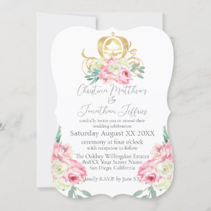 Invitation Carriage et Fleurs roses Mariage de conte de fées