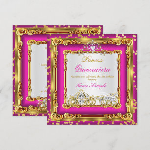 Invitation Carrières de Quinceanera Hot Pink Gold Diamond Hor