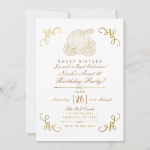 Invitation Carrosse en citrouille doré royal Fête Sweet 16