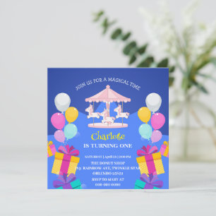 Invitation Carrousel arc-en-ciel magique Unicorn anniversaire