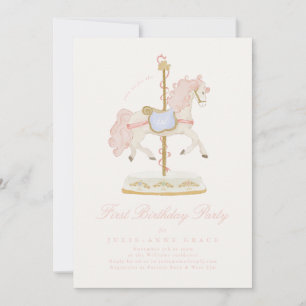 Invitation Carrousel de Filles Rose Conte de Fées Première Fê