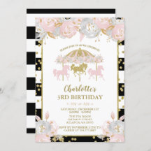 Carrousel Parties scintillant rose et or Invitatio