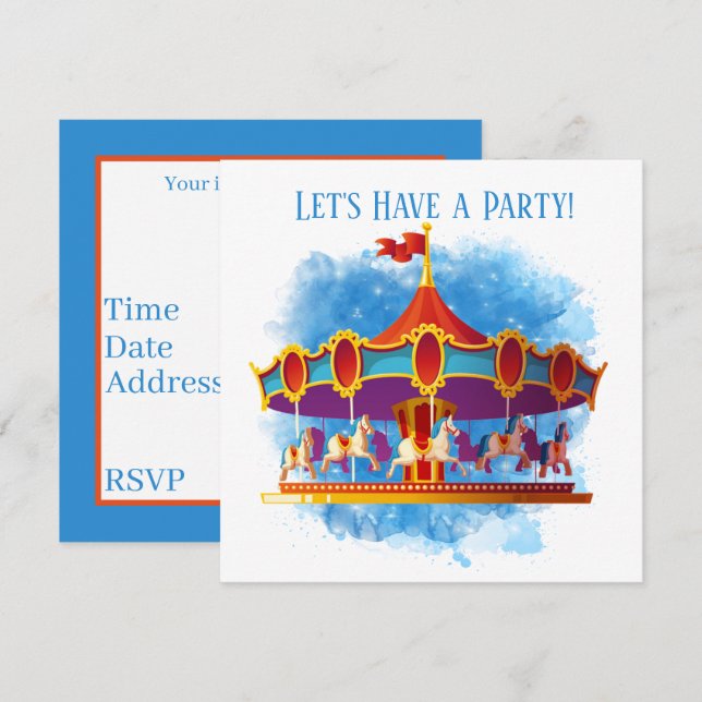 Invitation carrousel pour enfants unisex mignon ajouter du te (Devant / Derrière)