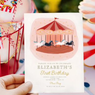 Invitation Carrousel rose Carnaval Cirque premier anniversair