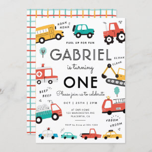 Invitation Cars & Trucks City Transport fête d'anniversaire