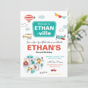 Invitation Cars & Trucks City Transport fête d'anniversaire