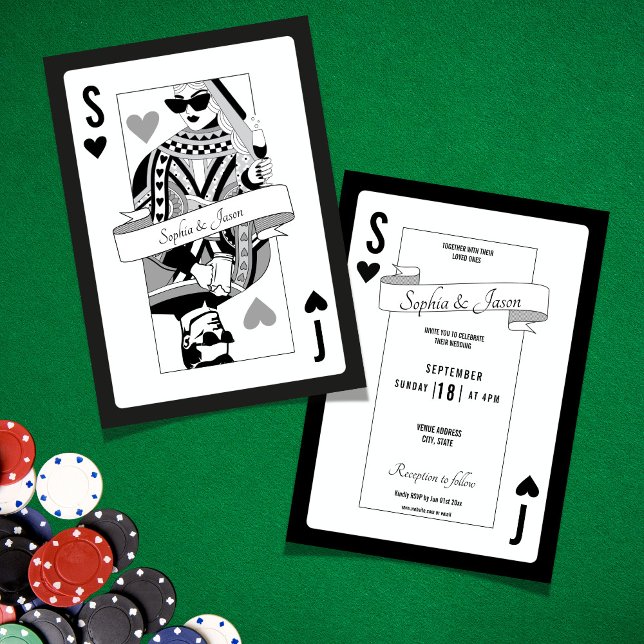 Invitation Carte à Jouer Roi Reine (playing card invite, king queen invitation, card theme party, unique invitation, wedding card invite)