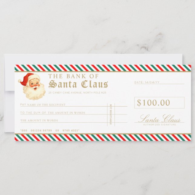 Invitation Carte-cadeau chèque de Noël Rouge Vert Santa (Devant)