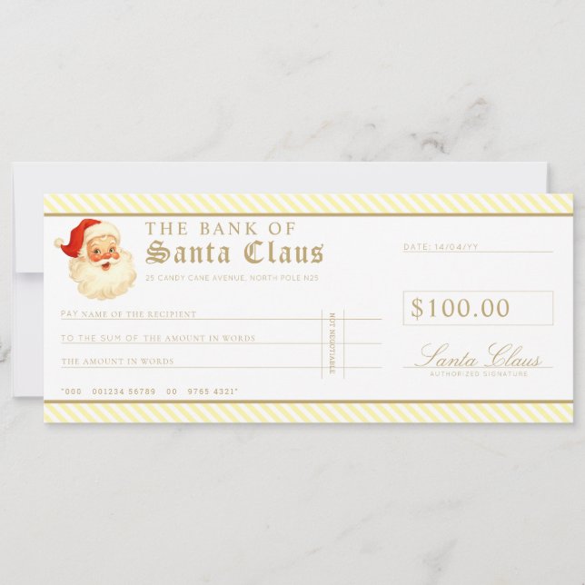 Invitation Carte-cadeau chèque Santa jaune citron (Devant)