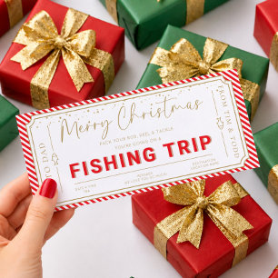 Invitation Carte-cadeau de bon de voyage de pêche rouge pour
