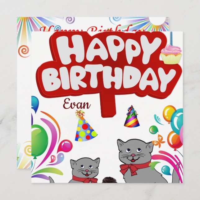 Invitation Carte d'anniversaire Chats (Devant / Derrière)
