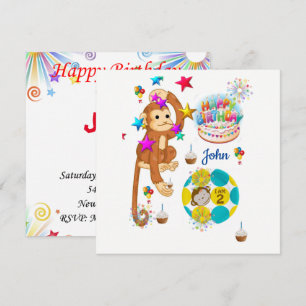 Invitation Carte d'anniversaire Singe Deux Ans