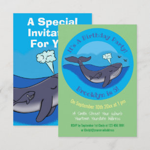 Invitation carte de baleine et baleineau mignonne
