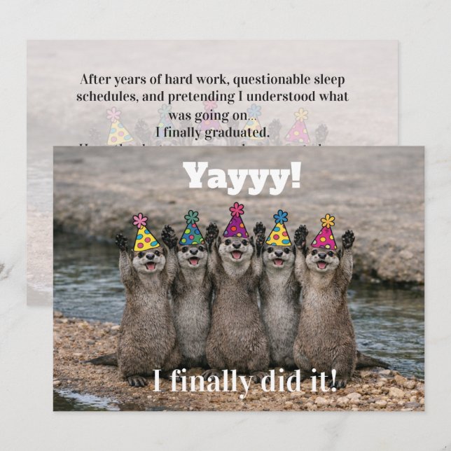 Invitation 🎓Carte de célébration de la loutre effrontée drôl (Devant / Derrière)