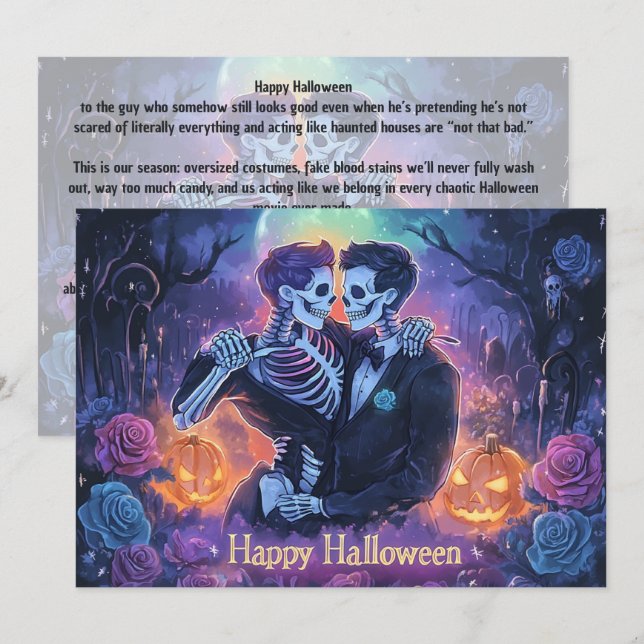 Invitation 🌈🎃Carte de danse de squelette romantique (Devant / Derrière)