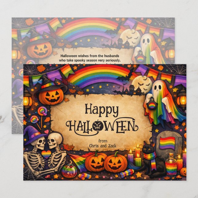 Invitation 🕷️🌈Carte de maison hantée arc-en-ciel LGBT (Devant / Derrière)