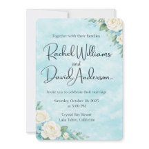"Carte de mariage à l'aquarelle bleue florale"