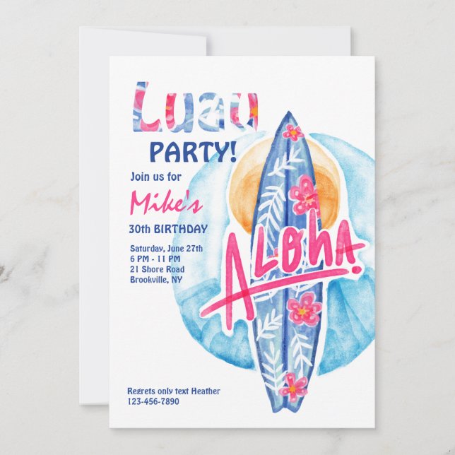 Invitation carte de surf Aloha (Devant)