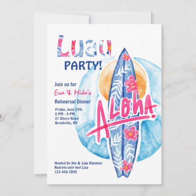 Invitation carte de surf Aloha (Devant)