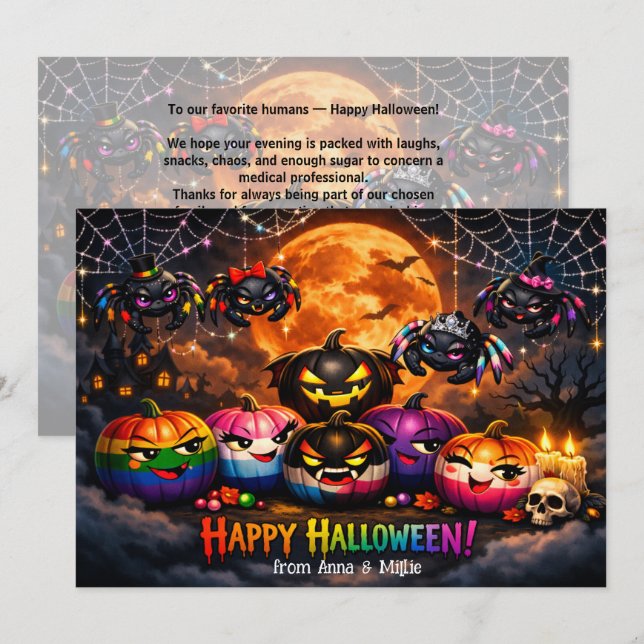 Invitation 🌈🕷️Carte patch de citrouilles arc-en-ciel LGBT (Devant / Derrière)