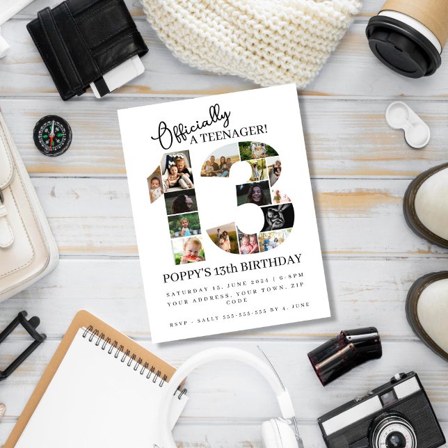 Invitation Carte Postale 13e anniversaire officiellement un collage photo a (Créateur téléchargé)