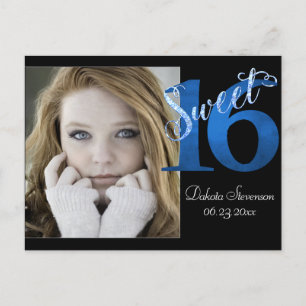 Invitation Carte Postale 16 ans   Blue 16th Birthday Photo Keepsaké