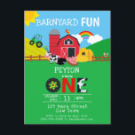 Invitation Carte Postale 1er anniversaire Animaux de ferme Barnyard Fun Kid<br><div class="desc">1er anniversaire Animaux de ferme Barnyard Fun Kids Postcard Invitation. Personnalisez avec le nom pour le premier anniversaire. Animaux de ferme,  grange,  cochon,  vache,  mouton,  arc-en-ciel,  tracteur,  provisions de fête sur le thème de la ferme.www.SamAnnDesigns.com</div>
