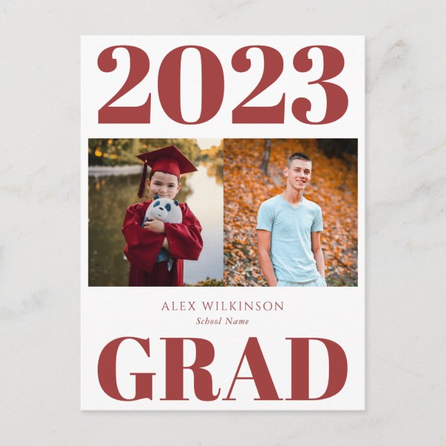 Invitation Carte Postale 2022 Red Modern Simple Script Photo Graduation (Devant)