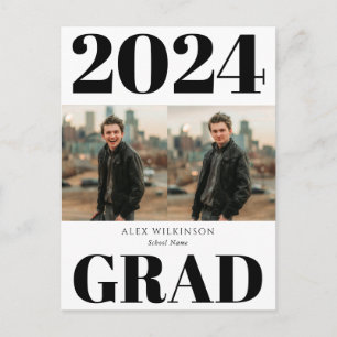 Invitation Carte Postale 2022Noir Blanc Moderne Simple Script 2 Photo Grad