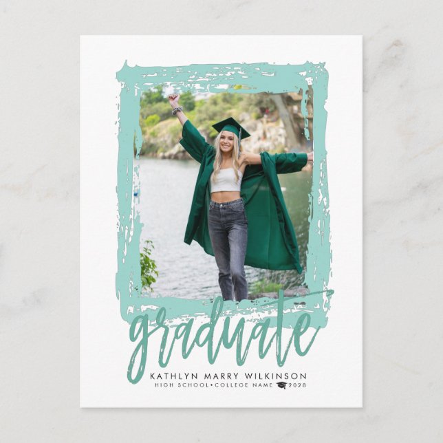 Invitation Carte Postale 2023 Modern Brush Scrip Photo Graduation Party (Devant)