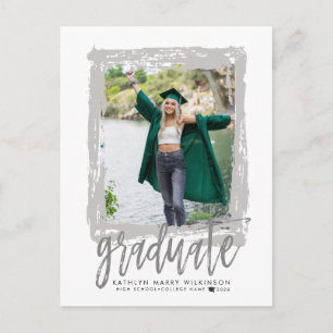 Invitation Carte Postale 2023 Moderne Brush Script Silver Photo Graduation