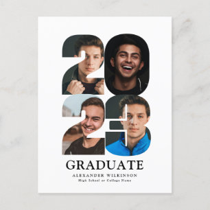 Invitation Carte Postale 2023 Moderne tendance 4 Photo Collage Graduation