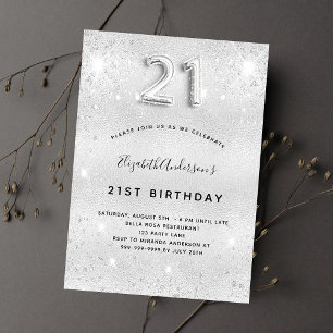 Invitation Carte Postale 21e anniversaire argent métal parties scintillant 