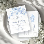 Invitation Carte Postale 21e fête d'anniversaire Dusty Blue Rose Floral<br><div class="desc">Elégant bleu rose floral 21e anniversaire rose floral invitation carte postale.</div>