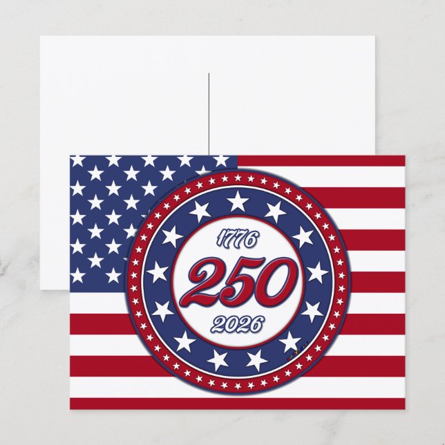 Invitation Carte Postale 250e anniversaire d'Amérique avec le drapeau des É (Devant / Derrière)